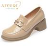 Women Autumn Shoes Genuine Leather Thick Heel Daily Women's Loafers Round Toe Women's Large Size Shoes