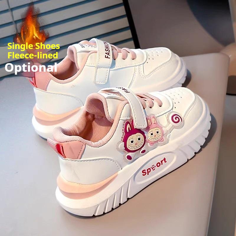 Зимние хлопковые туфли для девочек, туфли принцессы, нескользящая спортивная обувь, утепленные флисом теплые кроссовки