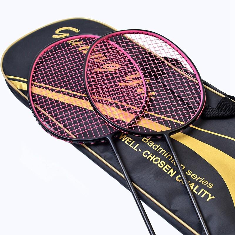 Carbon Fiber Badminton Racket Set 4U Lightweight Training Racquets Beginners Casual Players 2-Pack