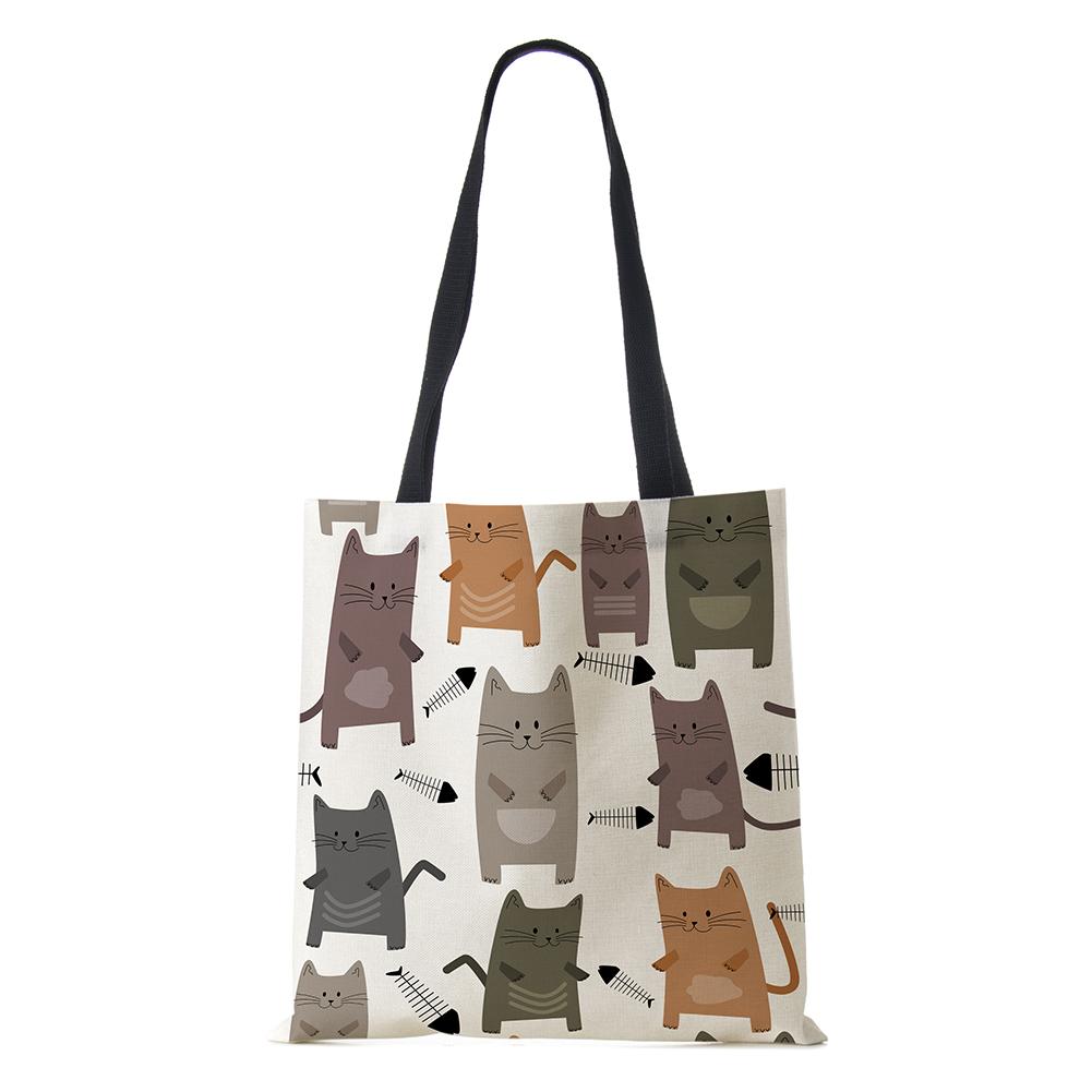 Cat Cartoon Shoulder Bag Reusable Shopper Kawaii Canvas Tote Bag Women Haajuku High Capacity Casual Folding Handbag