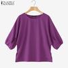 Женская летняя блузка с круглым вырезом, однотонная, с рукавом 3/4, свободного кроя