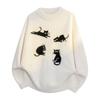 Pullovers Long Sleeves Sweaters Unisex Sweater Spring Autumn Kitten Tie-dyed Retro Couples Paragraph Knitted Bottoming Jumper Round Neck Wool Jumper