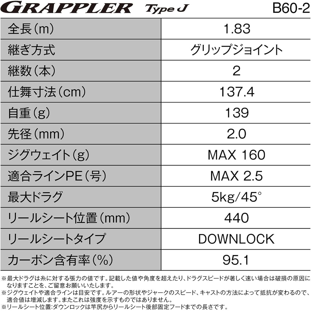 Shimano Grappler Type J Offshore Fishing Rod 25 B60-2 2-Piece 6.0 ft Lightweight Durable