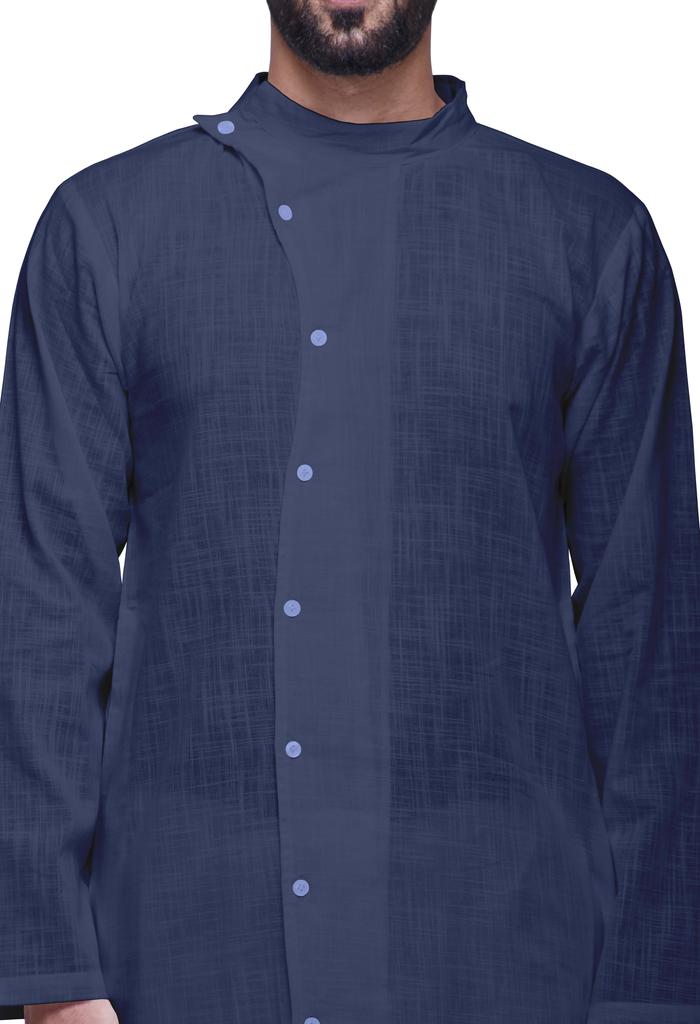 Atasi Длинный рукав индийская мужская курта однотонный хлопок с воротником-стойкой в этническом стиле