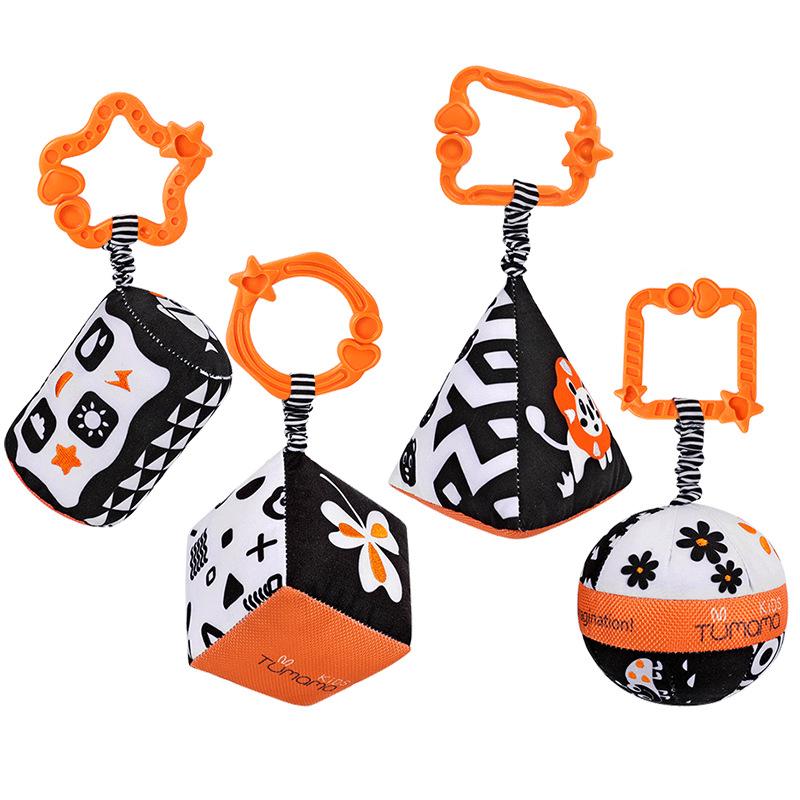 Наборы высококонтрастных форм, детские игрушки, черно-белая игрушка-коляска для автокресла, детские плюшевые погремушки, кольца, подвесная игрушка для новорожденных, малышей и т. д.(4 упаковки)