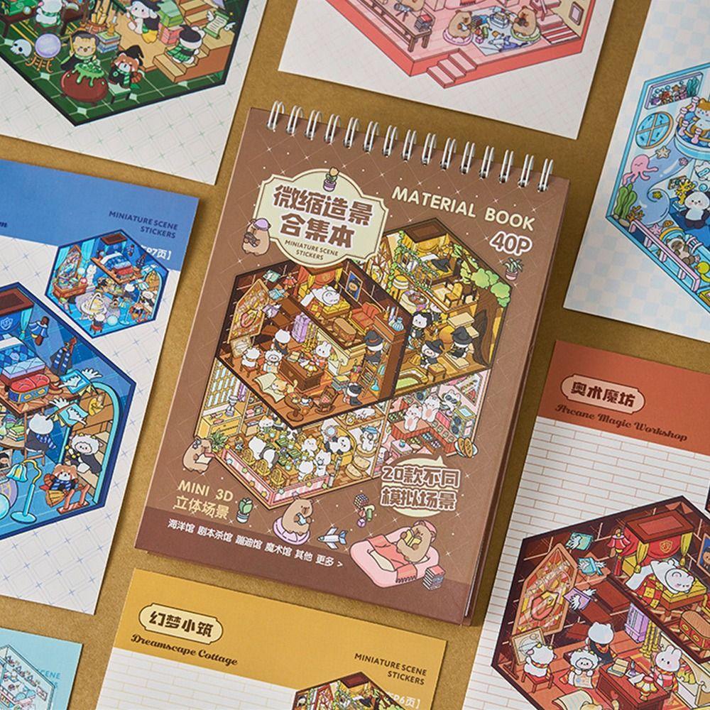 Книга наклеек 3D Сцена в хижине Визуальное наложение Мультяшная миниатюрная сцена Наклейка DIY Сцена в хижине Игрушка Игра Наклейки