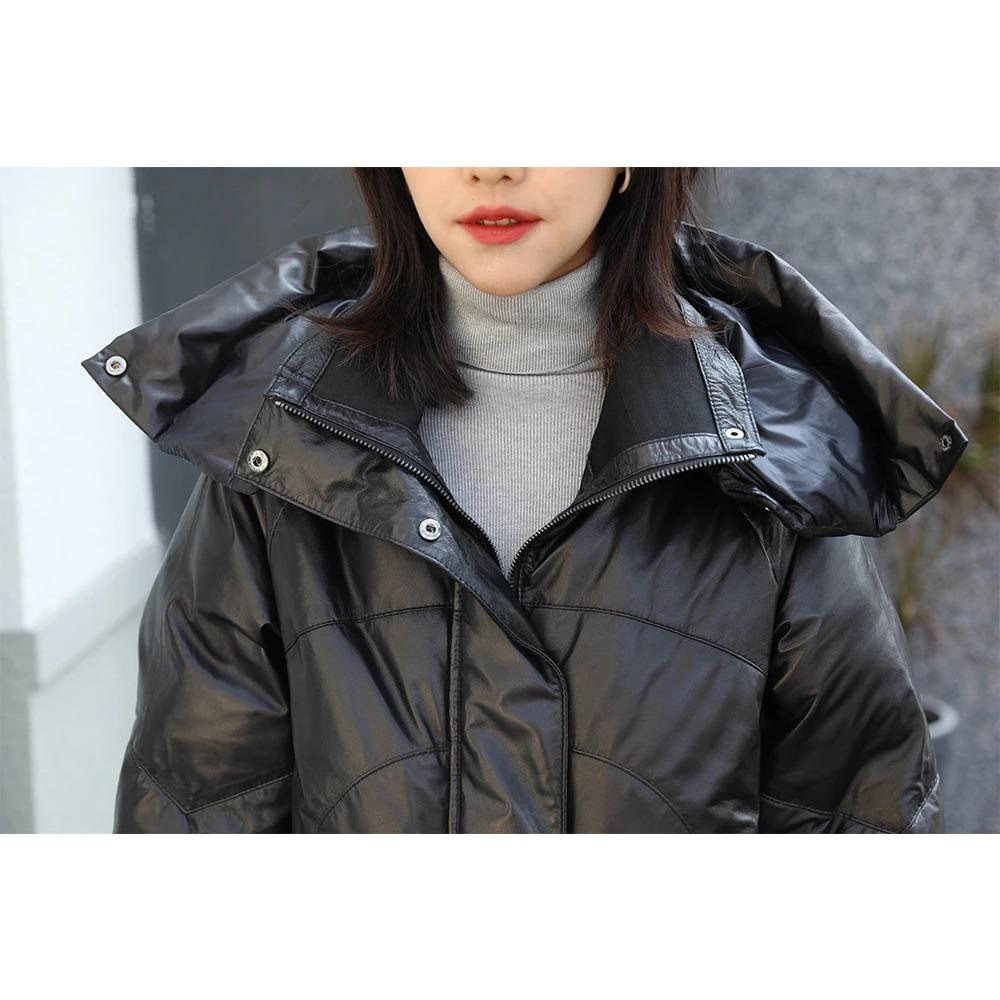 Женское кожаное пальто зимнее 100% мягкая овчина со съемным капюшоном толстое женское зимнее пальто свободного размера