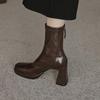 Krazing Pot Microfiber Autumn Winter Shoes Thick High Heels Platform Boots Square Toe Keep Warm Zipper Ankle Boots