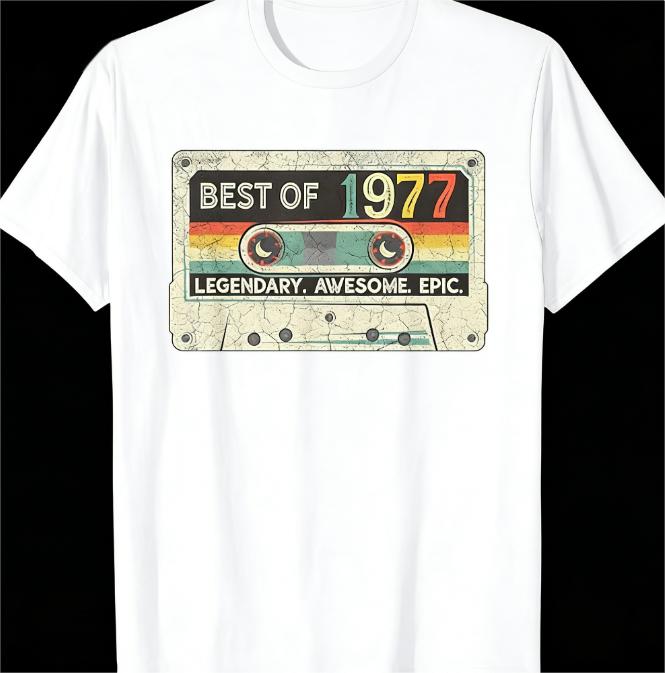 Best Of 1977 Cassette Tape Print Tshirt Casual Tee Soft Tops For 47th Birthday Vintage Music Gifts