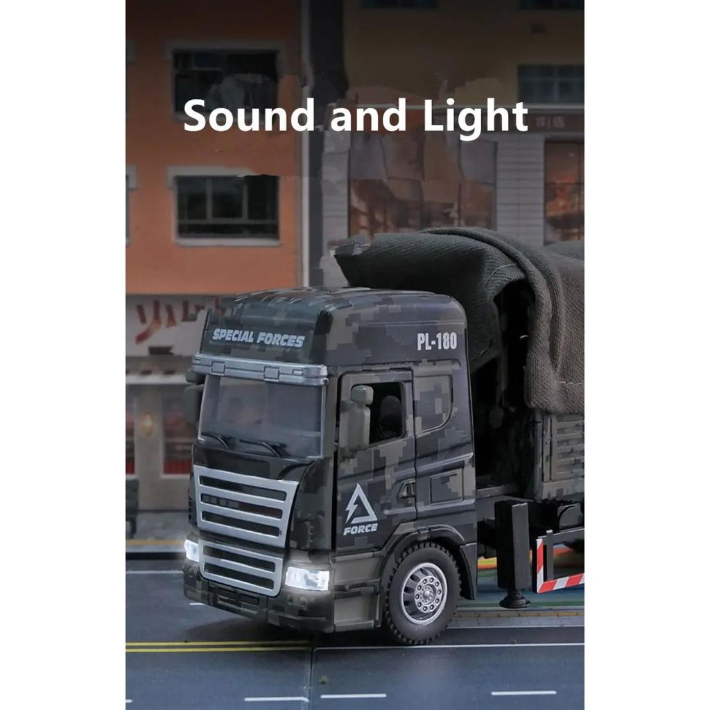 Alloy Tactical Truck Armored Car Model Metal Military Personnel Carrier Transport Vehicles Model Sound and Light Kids Toys Gifts