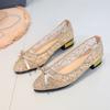 Fashion Women's Low Heel Shoes Fall New Pointed Head Shallow Mouth Mesh Hollow Breathable Butterfly Knot Flat Shoes