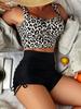 Женский комплект бикини из 2 предметов с леопардовым принтом больших размеров - бюстгальтер и шорты-боксеры на завязках, купальник