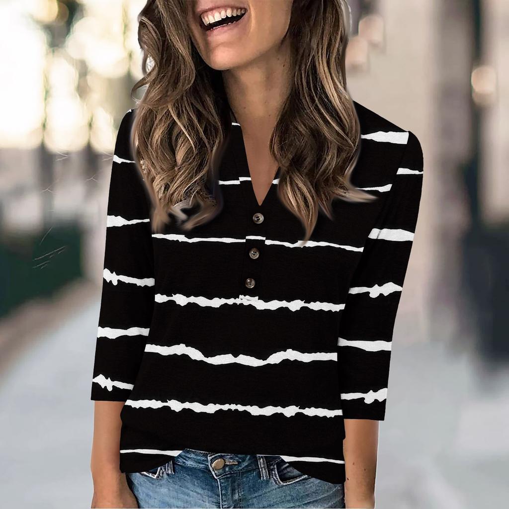 Женская мода повседневный свободный топ с рукавом 3/4 и круглым вырезом