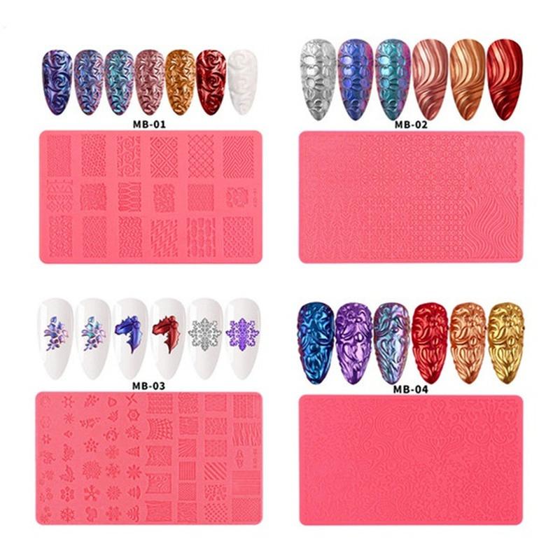 3D рельефный дизайн ногтей силиконовый шаблон для печати пудра пигмент для ногтей трафареты для штамповки маникюрная резьба форма