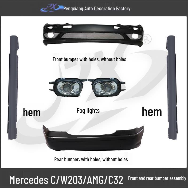 2000-2007 Mercedes C-Class W203 C32/AMG Body Kit: Front & Rear Bumpers, Side Skirts