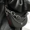 Semicircular Bag Women's New Fashionable Black Chain Messenger Bag