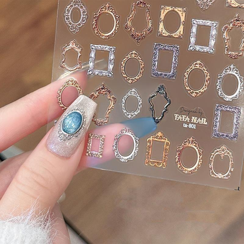 Винтажная рамка для фотографий, бордюр Boho 5D, мягкие рельефные рельефы, самоклеящиеся наклейки для дизайна ногтей, 3D-наклейки для ногтей
