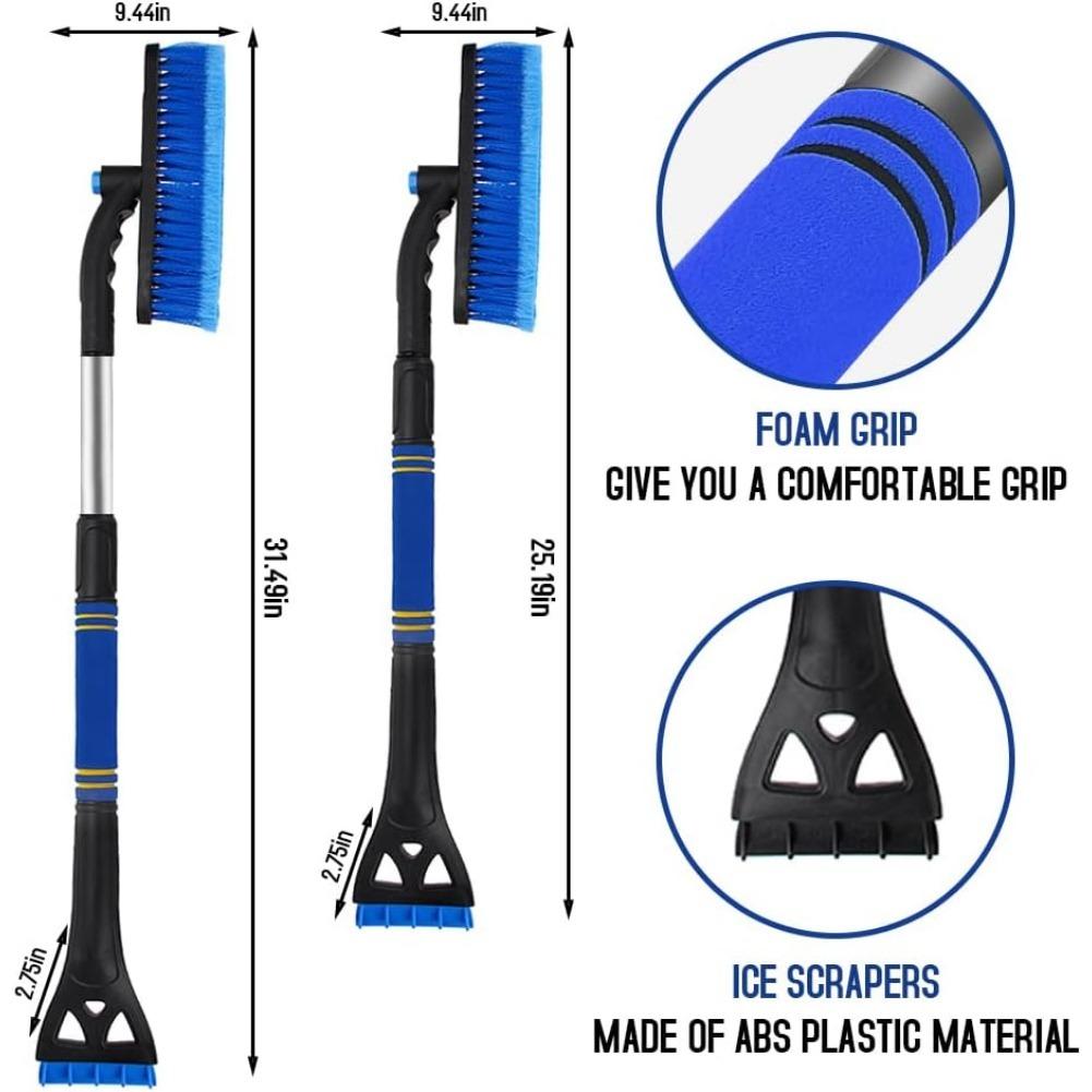 Автомобильный скребок для льда с метлой, автомобильный скребок для льда и щетка для снега 2 в 1, головка щетки с поворотом на 360°, нескользящая ручка из пенопласта, для легковых автомобилей, грузовиков, внедорожников, ветрового стекла
