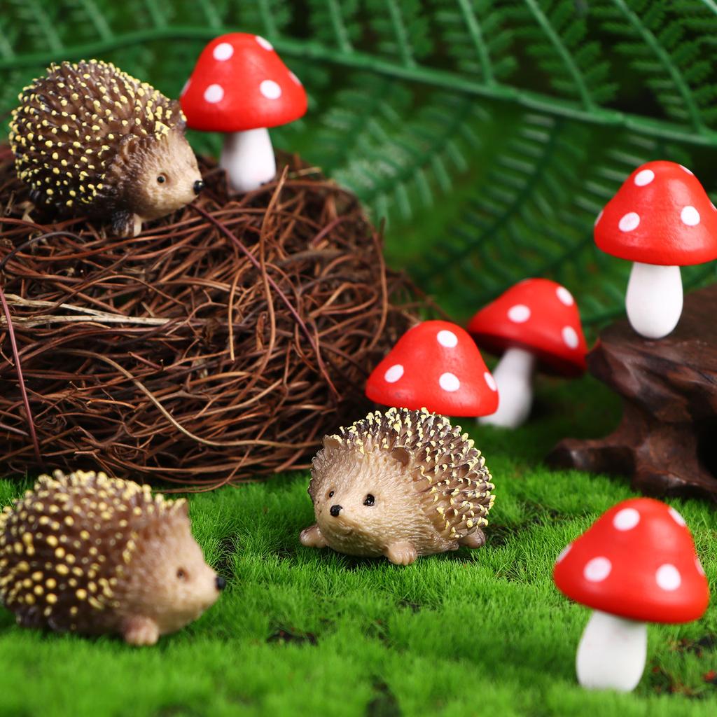8 Pcs Fairy Wild Garden Accessories Mini Hedgehogs And Mushroom Statue Micro Lan