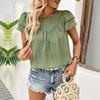 Летняя женская зеленая блузка с коротким рукавом и оборками, свободного кроя, с круглым вырезом