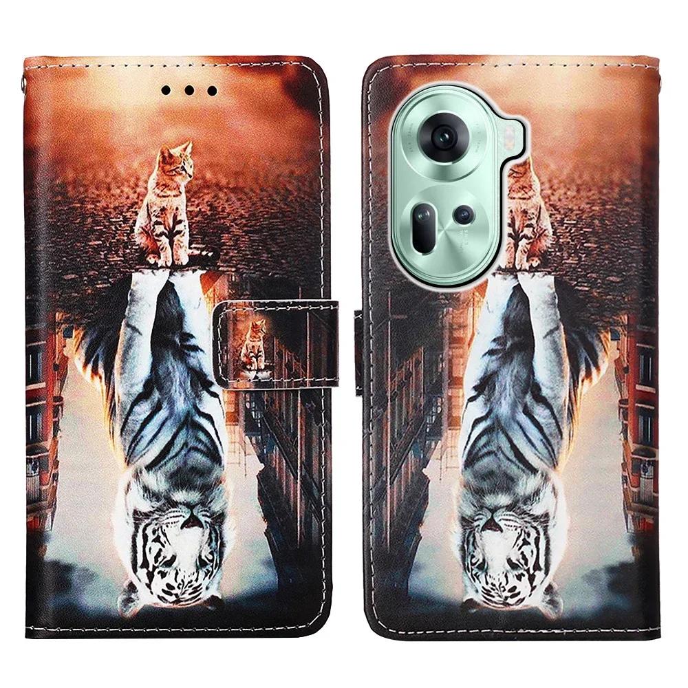 Кожаный чехол-кошелек для OPPO A40 A60 A80 Reno 13 12 12F 12FS 9A 8T Find X8 X6 Pro X5 Lite A17 A52 A58 A78 A98 K12X Расписная обложка