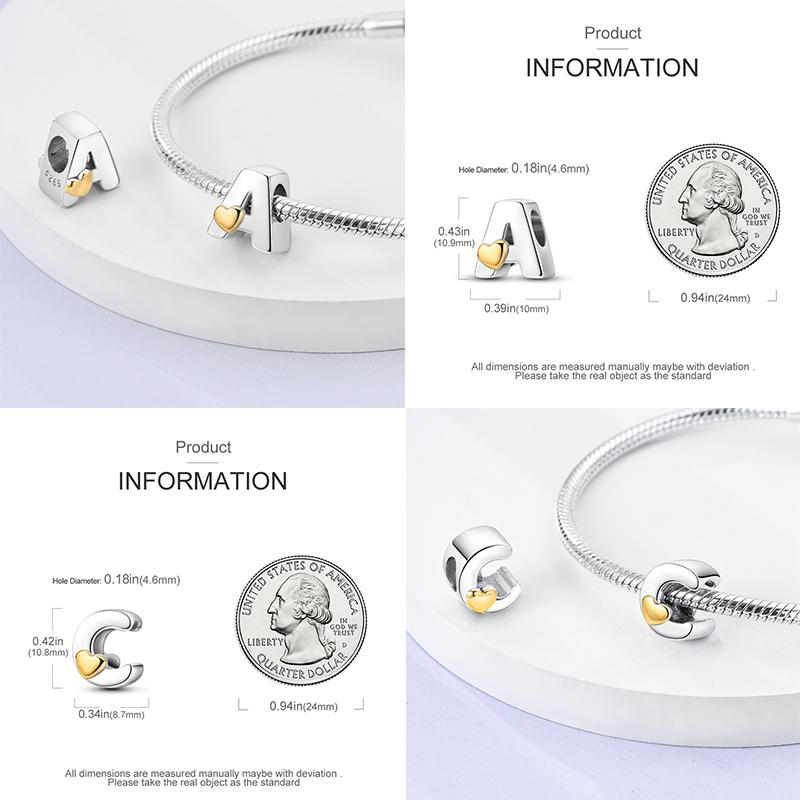 Copper Diy Alphabet Charms Beads Love Heart Letter Fit Original Bracelet Bangle Necklace Jewelry Marking Gift