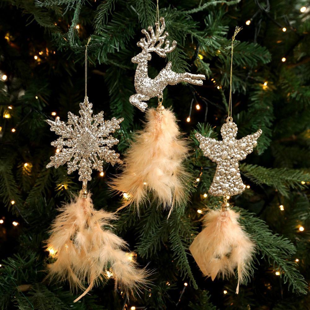 Plastic Christmas Tree Feather Pendant Snowflake Angel Christmas Hanging Decoration Feather Elk Hanging Ornament