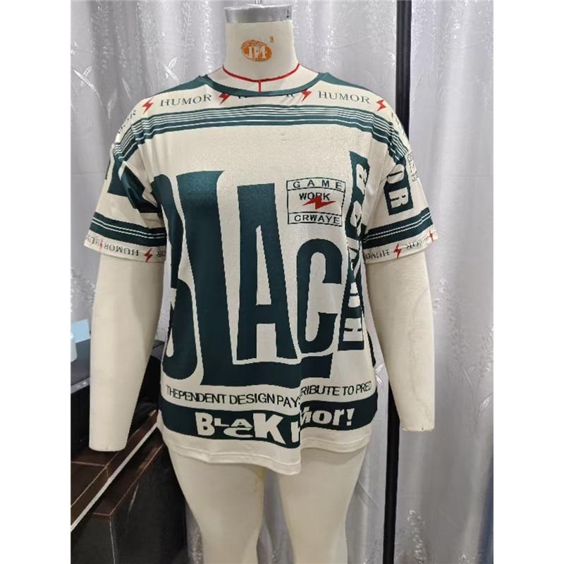 Большая американская ретро ЧЕРНАЯ футболка с принтом, короткий рукав, для женского уличного стиля, свободная и стройнящая, контрастный топ с половиной рукава