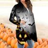 Женский кардиган с принтом Хэллоуина, нерегулярный, с длинными рукавами и карманной курткой