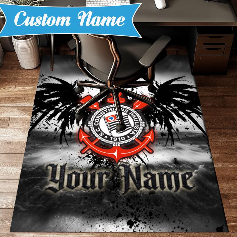 Custom Name Corinthians Team Crest Carpet Non-Slip Area Rug, Durable Polyester, Ideal for Living Room, Bedroom, Entryway, Decorative Gift