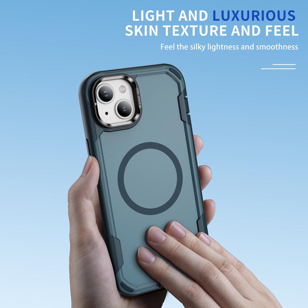 For iPhone 14/13 Case Compatible with MagSafe Lens Frame Kickstand TPU + PC Shockproof Phone Cover