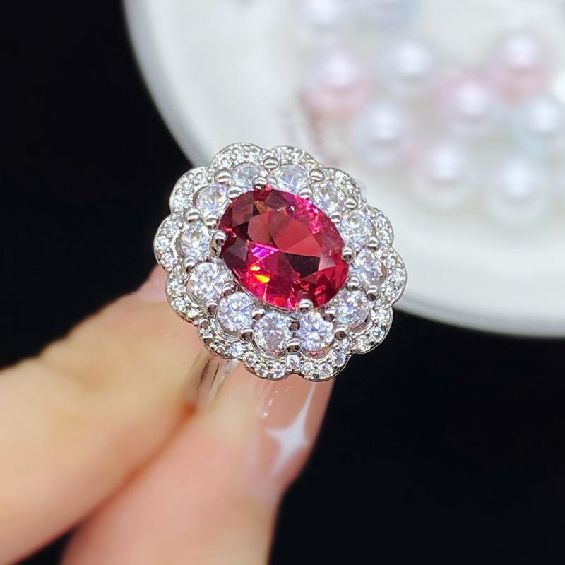 Bella Box Gorgeous Red Flower Shape Rings For Women Zircon Engagement Party Fine Personalized Jewelry Gift