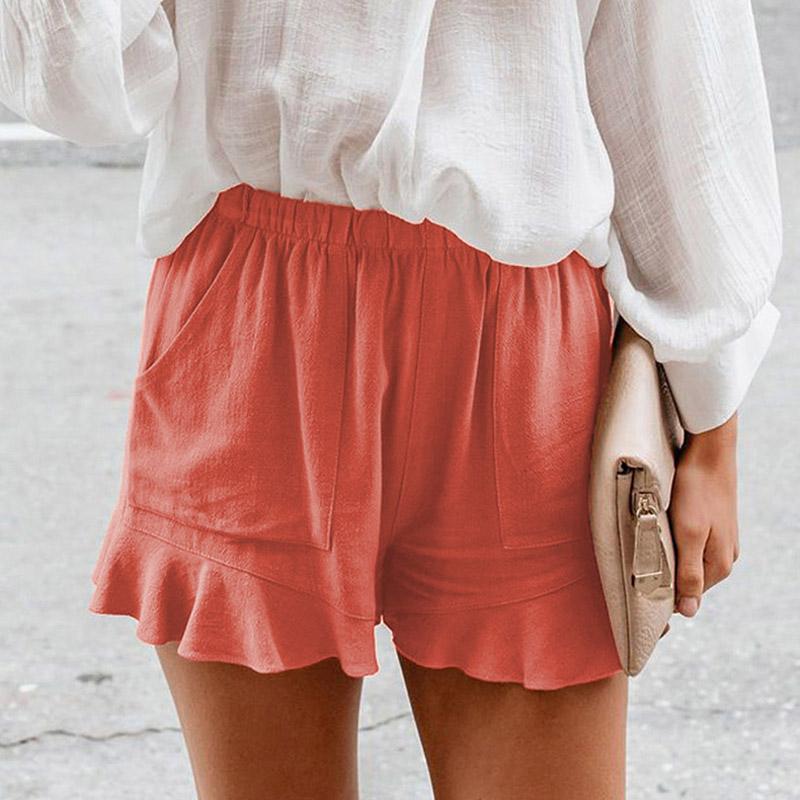 Женские летние однотонные повседневные шорты с высокой эластичностью и карманом