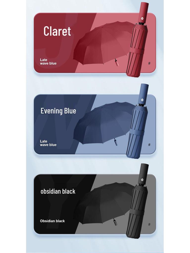 Ультрапрочный зонт-автомат двойного сложения черного цвета с защитой от УФ-лучей.