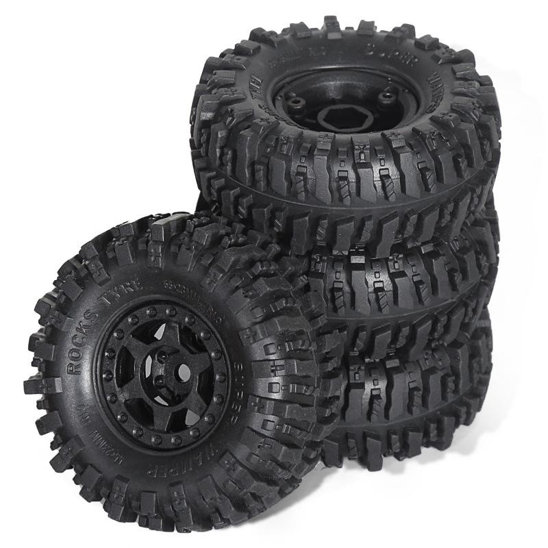 SCX24 1/24 RC Crawler Black Six-Spoke Wheels & 1.0 Inch Flame Tires