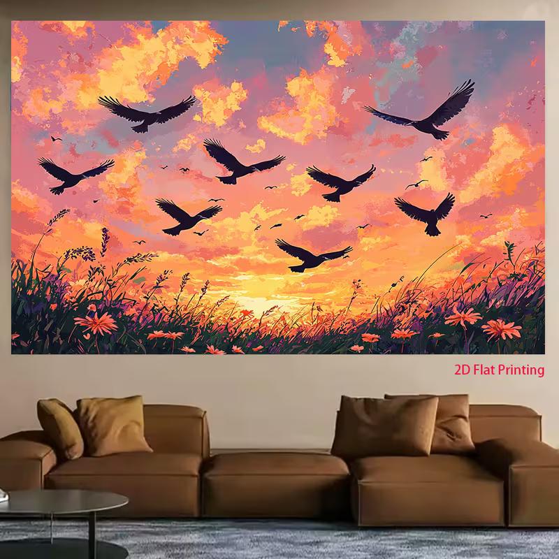 2D Whimsical Meadow Backdrop for Nature, Artistic or Sunset-themed Use
