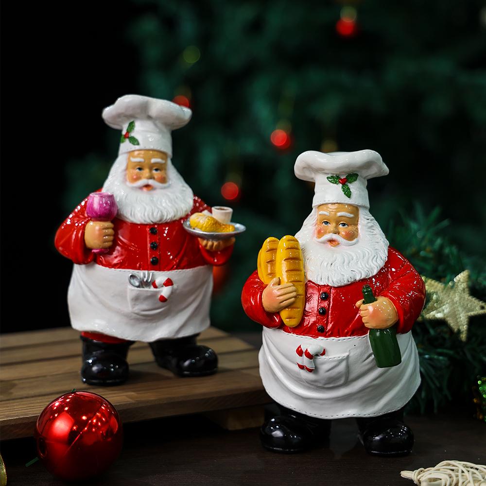 Santa Chef Statue Christmas Kitchen Ornament Resin Sculpture for Holiday Decor Funny Xmas Gift Festive Home Tabletop Decoration
