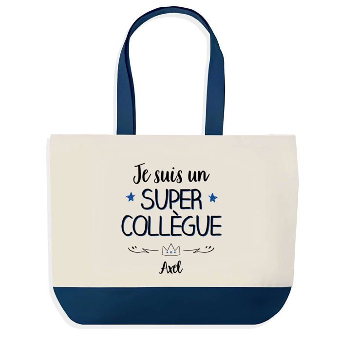 Sac shopping - PLANETEE - Axel Super Collègue - fond bleu - coton 40x45 cm - fabriqué en France
