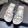 Two Wearing Sandals, Women's 2025 Summer New Muffin Thick-soled One-word Drag Leather Beach Shoes