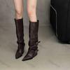 Женские остроносые ботфорты до колена с ремешком и пряжкой, осенне-зимние, на толстом каблуке, ботфорты до бедра, трендовые кожаные челси ботильоны