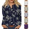 Women's New Button Collar Fashion Print Long Sleeves Retro Print T-Shirt Slim Top Casual Tops