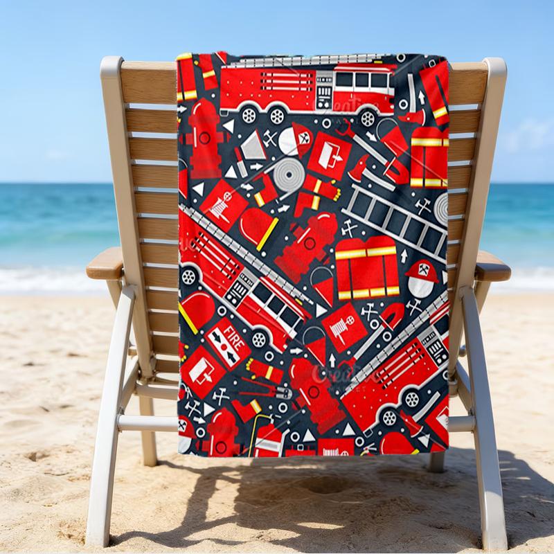 Ultra-Soft Beach Towel with fire truck Theme,Ideal for Pool - Camping, Diving - Perfect Travel Essential, Vibrant Beach Towel.