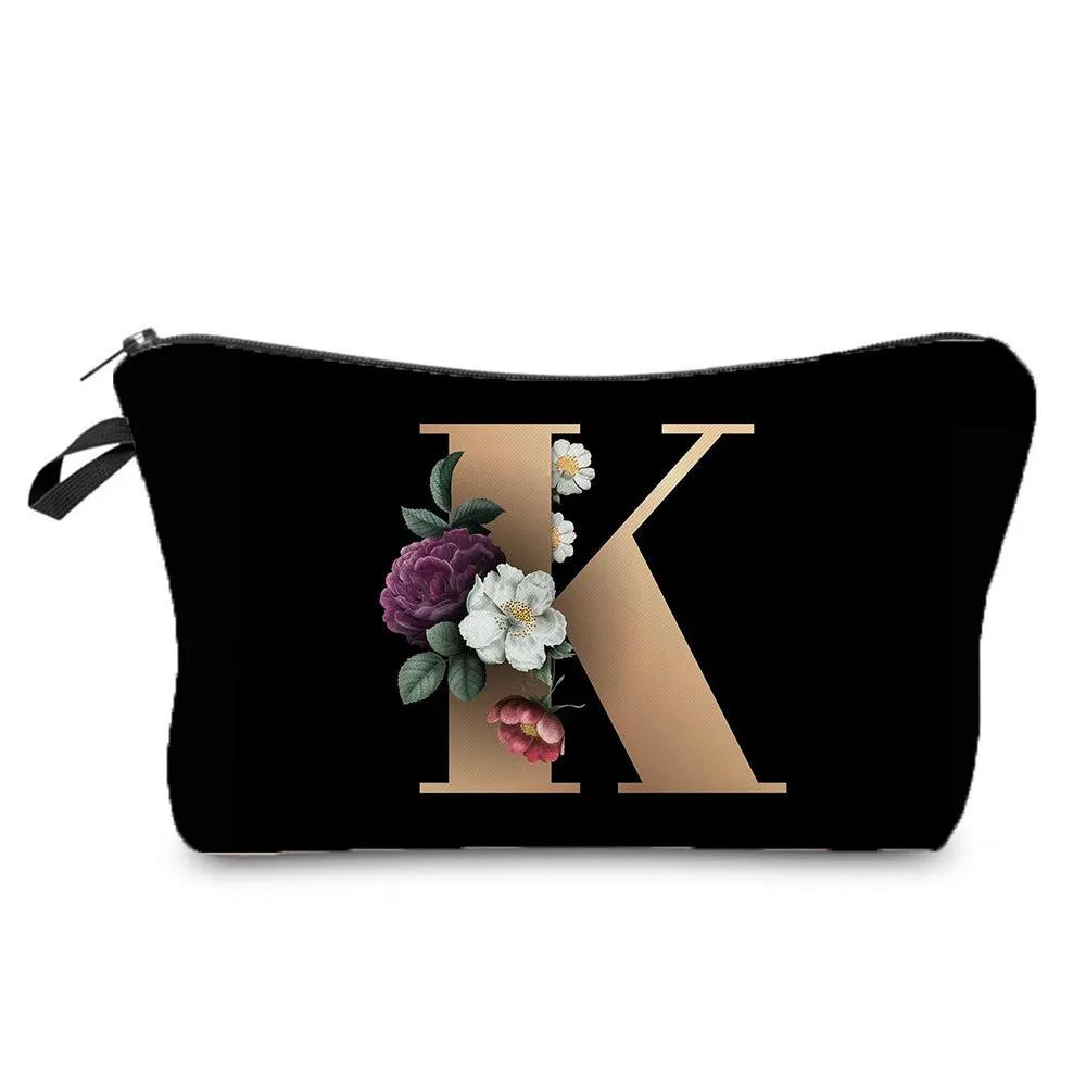 2024 New Product Fashion Creative Storage Bag Portable Toilet Bag Black Bottom Gold Letter Printed Makeup Bag Hz3183