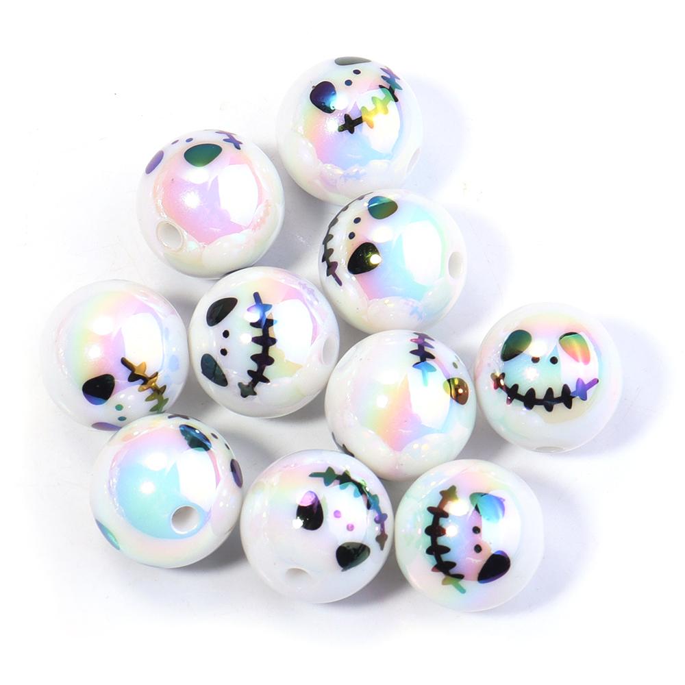 10pcs/lot Halloween Series Printed Beads Colorful Loose Round Heart Shape Acrylic Beads For DIY Charms Bracelet Necklace Jewelry