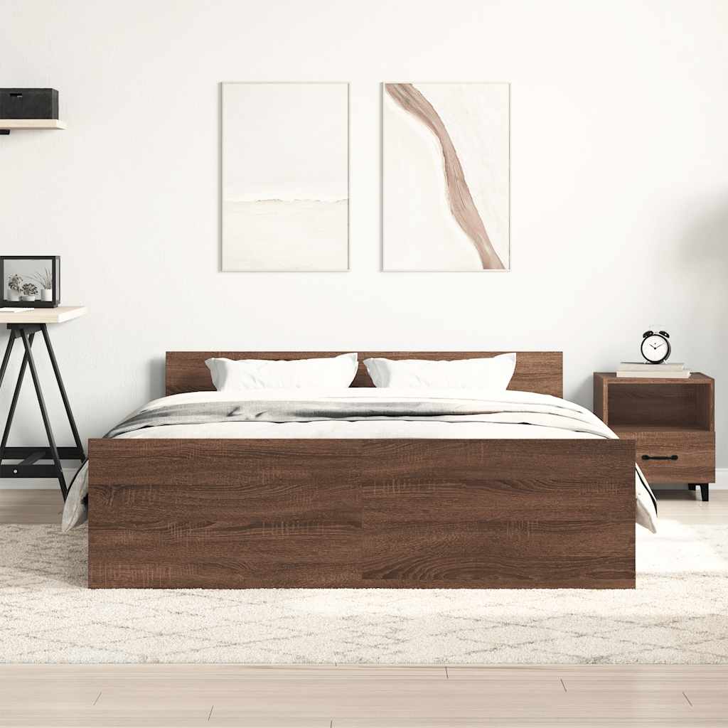 Vidaxl Rama Łóżka Z Wezgłowiem I Zanóżkiem, Brązowy Dąb, 120X190 Cm