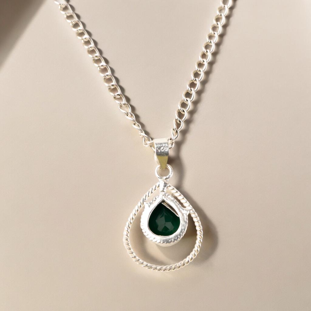 Green Onyx Gemstone 925 Sterling Silver Jewelry Handmade Wedding Pendant For Her PP-49-19