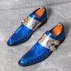 Luxury Blue Patent Leather Pointed Toe Shoes Men Fashion Rivet Wedding Shoes For Men Loafers Party Formal Dress Man Shoes 2024