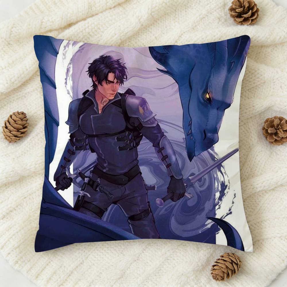 F-Fourth Wing Xaden Violet Double-Sided Printed Square Decorative Cushion Cover For Sofa Living Room Home Decor