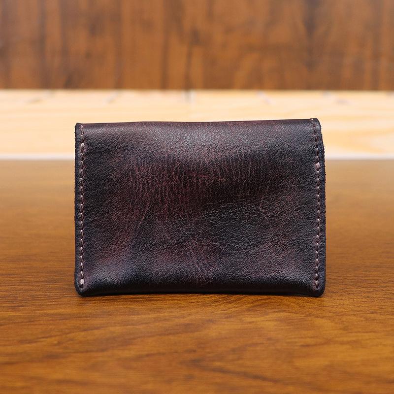 New Head Layer Cow Pickup Bag for Female Students, Simple Card Bag, Retro Vegetable Tanning Leather Used, Brushed, Handmade Business Card Bag