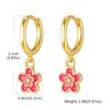 14K Gold Plated Pink Enamel Flower Huggie Hoop Earrings Cute Small Dangle Floral Jewelry Aretes Trendy Party Daily Gift